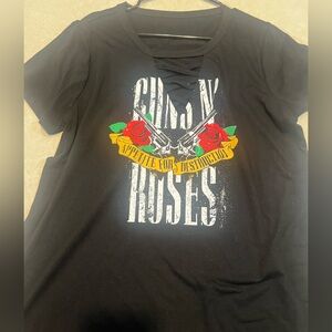 Black Graphic T-Shirt with Red and Yellow Design NWOT